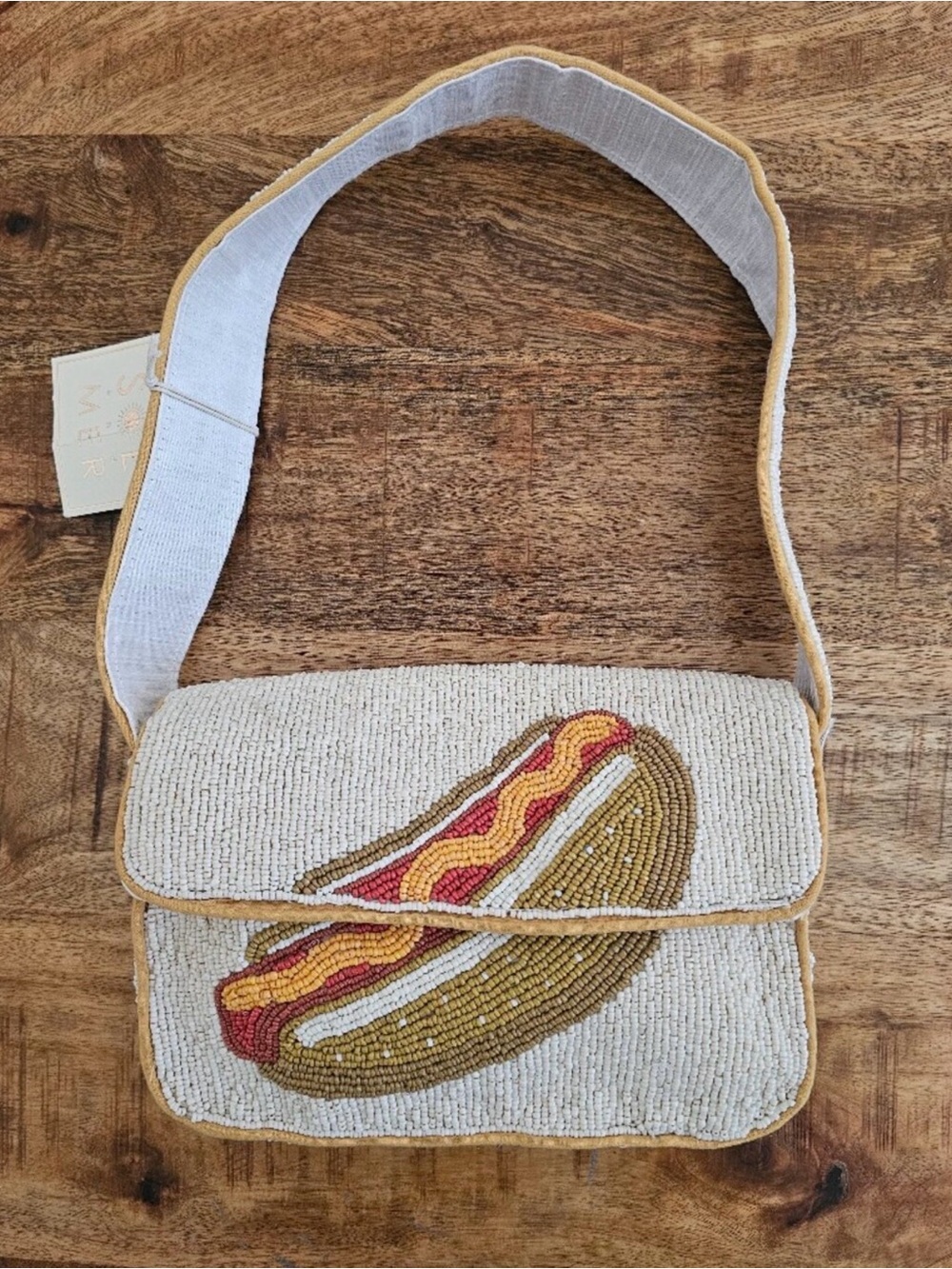 NWT Sol and Mer Hotdog Beaded Purse Yellow Mustard